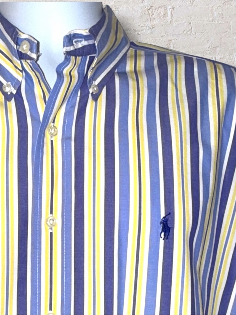 Y2K Polo Ralph Lauren Blake Blue and Yellow Stripe Shirt - Large | Preppy Style